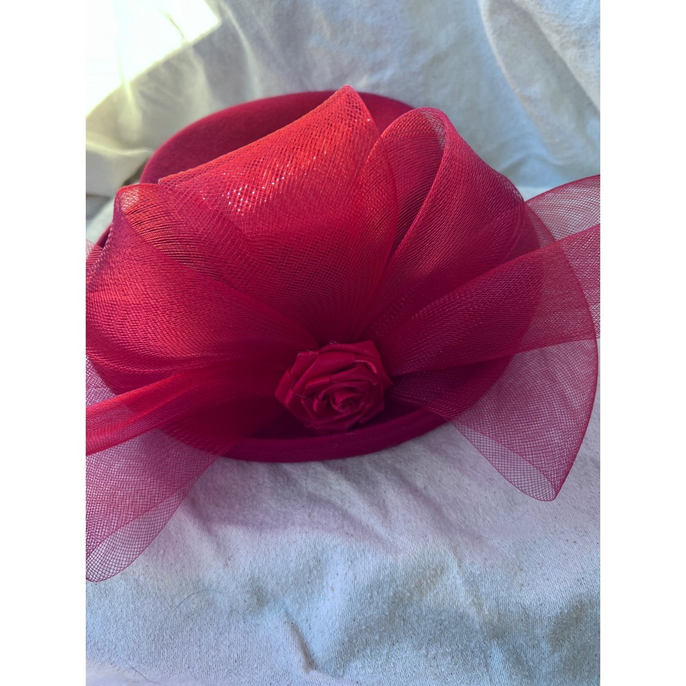 Vintage Women Scala Wool Felt Red Society Cloche Hat OS Red